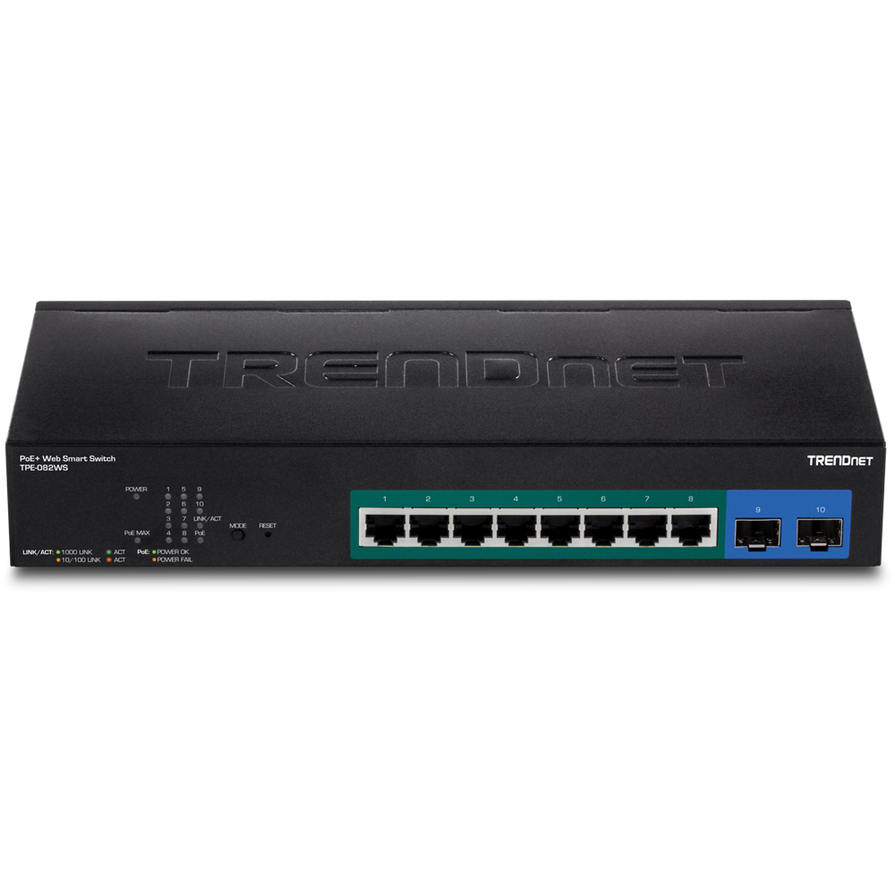 TRENDnet TPE-082WS/A – 10-Port Gigabit Web Smart PoE+ Switch | 75W PoE Budget