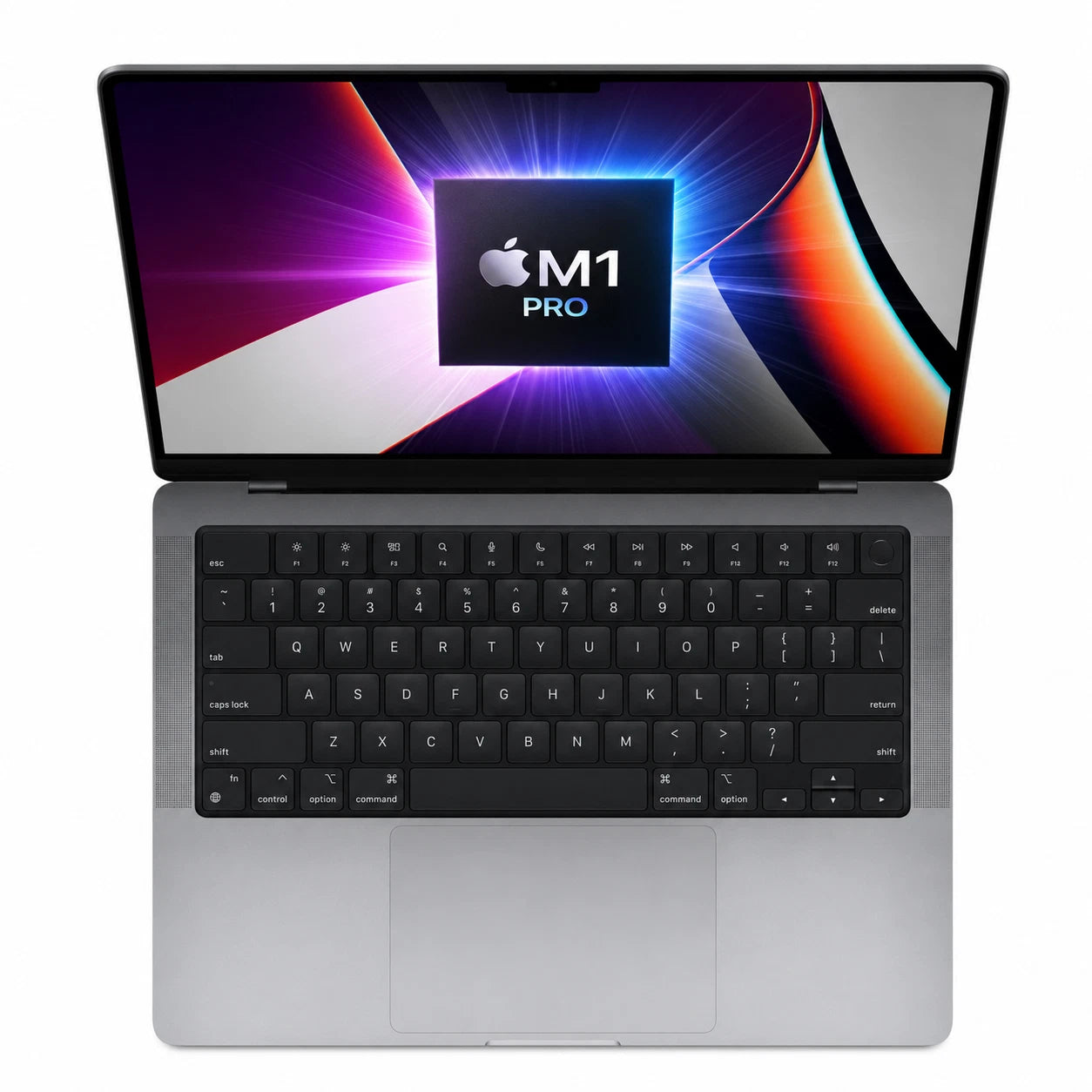 Laptop with M1 Pro chip display on a white background