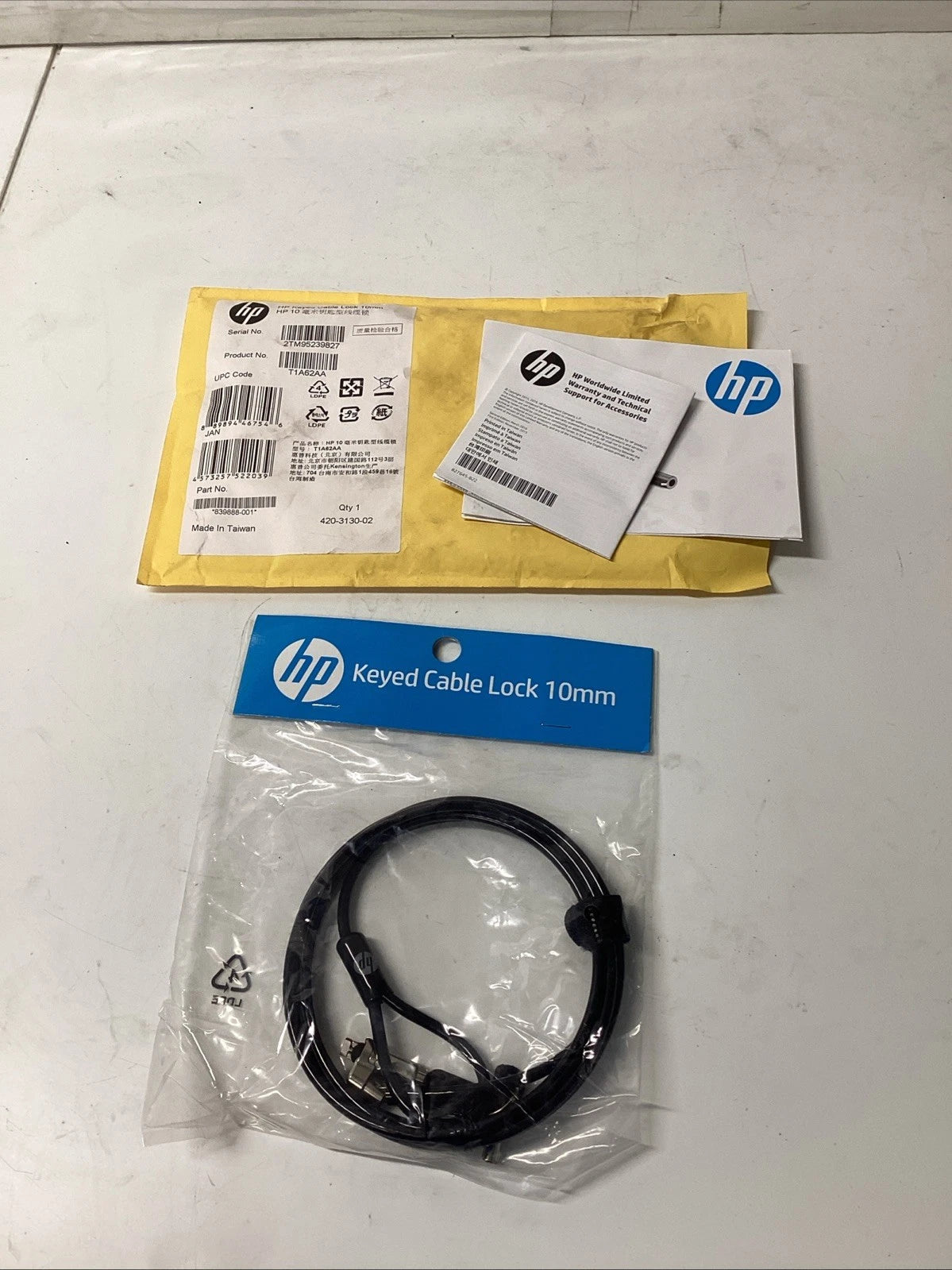 HP Keyed Cable Lock 10mm – 839888-001 (V-572)
