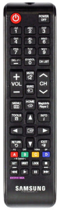 Samsung remote control with various buttons on a black background