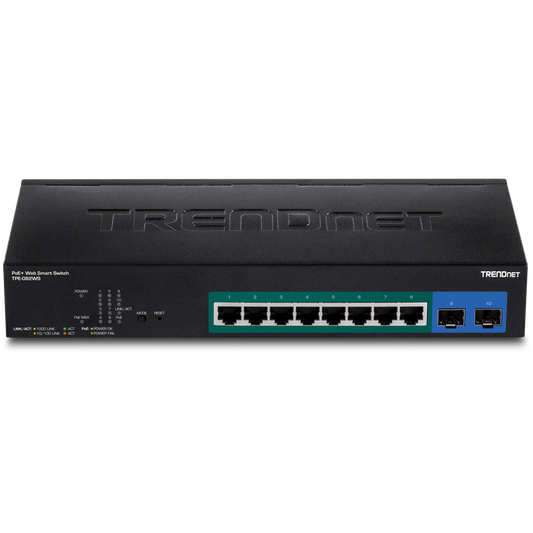 TRENDnet TPE-082WS/A – 10-Port Gigabit Web Smart PoE+ Switch | 75W PoE Budget
