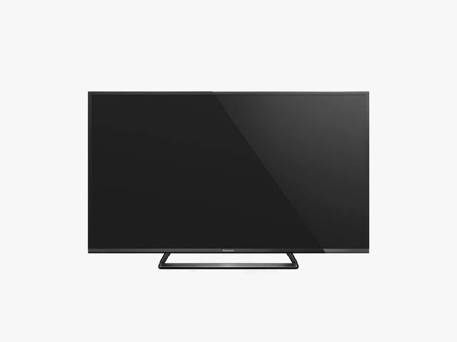 Black flat-screen TV on a white background