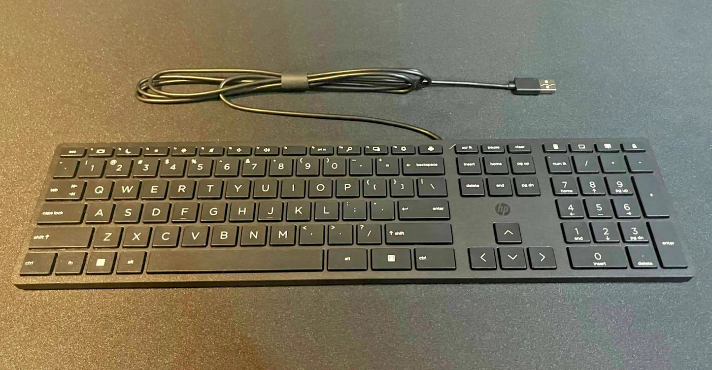 HP Halley USB Wired Keyboard & Mouse L96909-001 Slim Black Quiet Keys